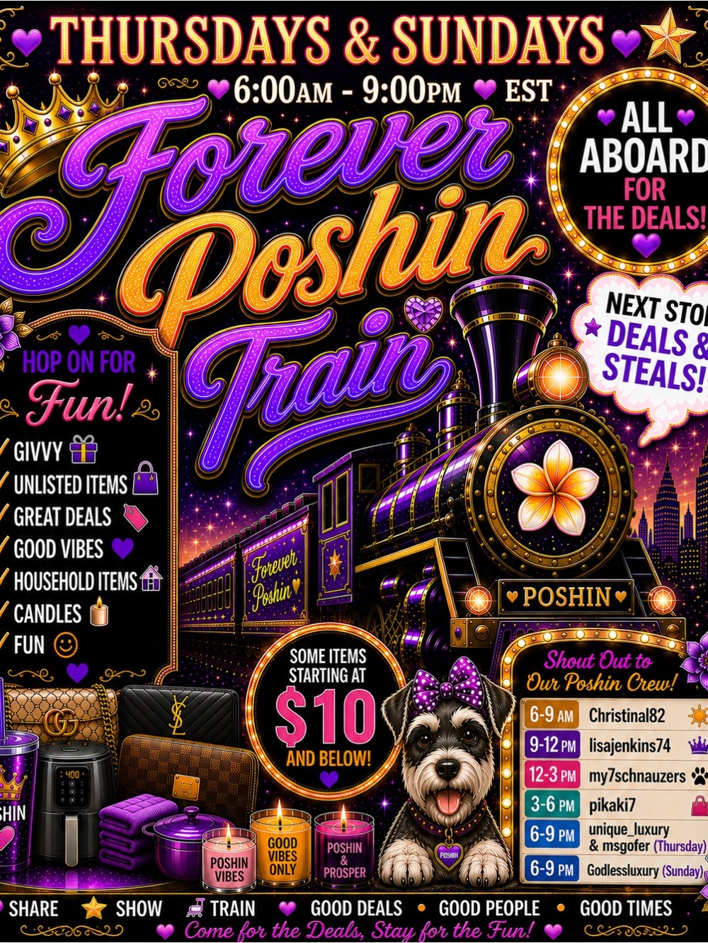 Forever Poshin Train 6:00am - 9:00pm Eastern Standard Time!!!!